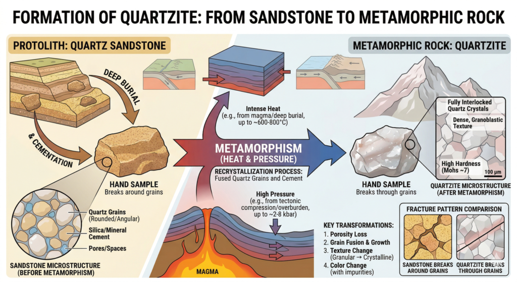 Formation of quartzite